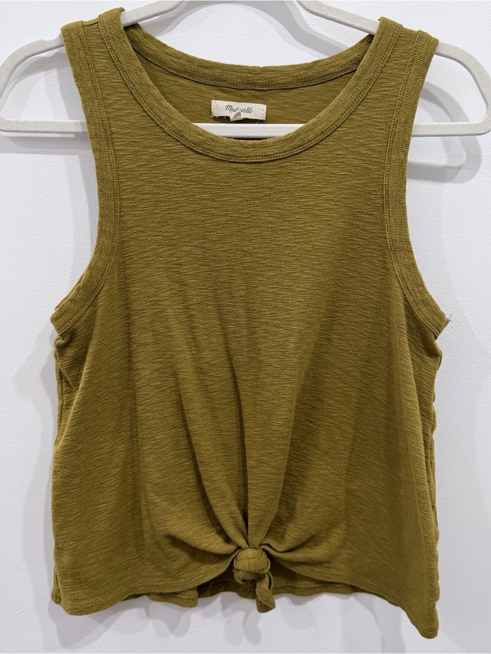 Madewell Audio Knot-Front Tank Top Medium Moss Olive Green